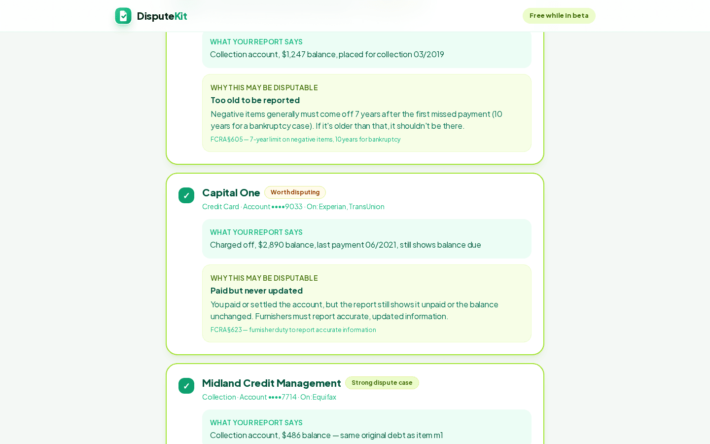 DisputeKit analysis results