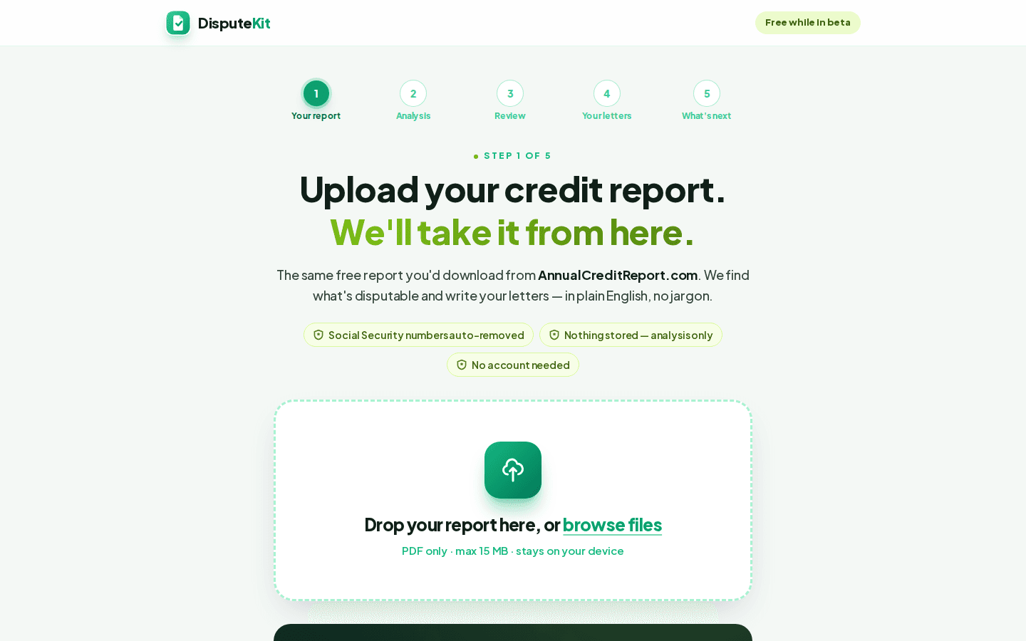 DisputeKit upload screen